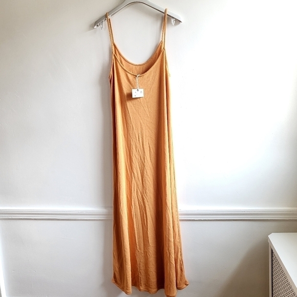 Zara Ribbed Slip Spaghetti Strap Orange Midi Dress New With Tag Size Medium - Picture 7 of 11